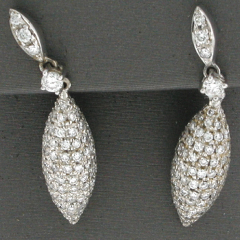 18k White Gold Round Cut Diamonds Screwback Dangling Earrings 1.98 Ctw 