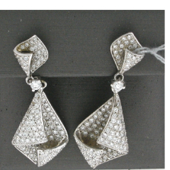 18k White Gold Round Cut Diamonds Screwback Dangling Earrings 1.82 Ctw