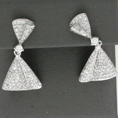 18k White Gold Round Cut Diamonds Screwback Dangling Earrings 1.63 Ctw