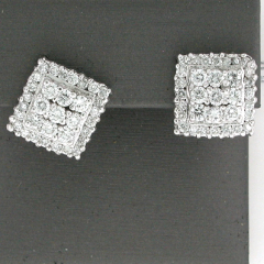 14k White Gold Round Cut Diamond Cluster Halo Screwback Earrings 1.85 Ctw 