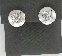 14k White Gold Princess Cut Invisible Diamond Set Omegaback Earrings 1.00 Ctw 