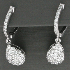 14k White Gold Round Cut Diamonds Dangling Hoop Earrings 0.99
