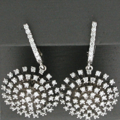 14k White Gold Round Cut Diamonds Dangling Hoop Earrings 1.41 Ctw 