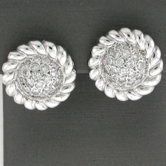 14k White Gold Round Cut Diamonds Halo Earrings 1.05 Ctw 