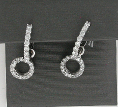 14k White Gold Round Cut Diamonds Dangling Hoop Earrings 0.90 Ctw 