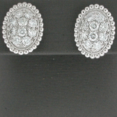 14k White Gold Round Cut Cluster Diamonds Halo Screwback Earrings 1.23 Ctw 