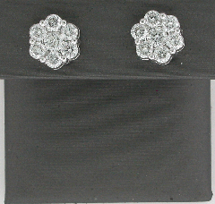 18k White Gold Round Cut Diamond Cluster Stud Earrings 1.78 Ctw 