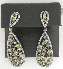 14k White Gold Fancy Natural Diamonds Round Cut Dangling Screwback Earrings 2.74 Ctw 