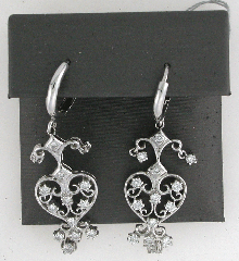 14k White Gold Round Cut Diamonds Dangling Hoop Earrings 1.06 Ctw