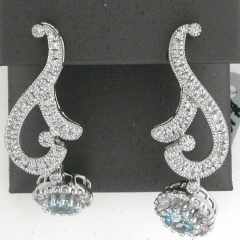 18k White Gold Aquamarine Center Stone Diamond Halo Screwback Earrings 3.57 Ctw