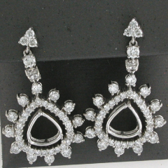 18k White Gold Semi Mount Diamond Halo Round Cut Dangling Screwback Earrings 2.14 Ctw 