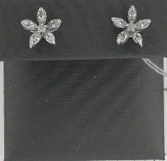 14k White Gold Round Cut Diamonds Flower Shape Screwback Earrings 0.36 Ctw 