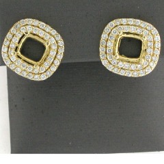 14k Yellow Gold Semi Mount Double Diamond Halo Leverback Earrings 1.23 Ctw 