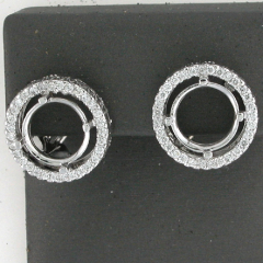 14k White Gold Semi Mount Halo Roubd Cut Diamonds Leverback Earrings 0.54 Ctw 