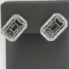 14k White Gold Semi Mount Halo Round Cut Diamonds Leverback Earrings 0.62 Ctw