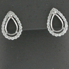 14k White Gold Semi Mount Halo Round Cut Diamonds Screwback Earrings 0.49 Ctw