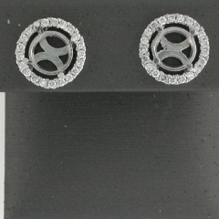 14k White Gold Semi Mount Round Cut Diamond Jacket Halo Screwback Earrings 0.56 Ctw 