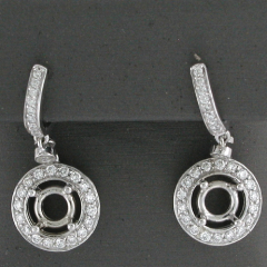 14k White Gold Semi Mount Round Cut Diamonds Halo Dangling Hoop Earrings 0.72 Ctw 