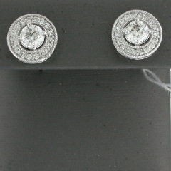 14k White Gold Round Cut Center Stone Halo Diamond Stud Screwback Earrings 1.38 Ctw 