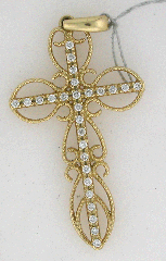 14k Solid Yellow Gold 1/4" Roubnd Cut Diamonds Cross Pendant 0.50 Ctw 