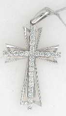 14k White Gold 1/2" Round Cut Diamonds Cross Pendant 0.69 Ctw