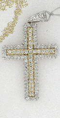 14k Two Tone 1/4" Round Cut Diamonds Cross Pendant 1.20 Ctw 