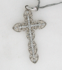 14k White Gold 1 3/4" Round Cut Diamonds Cross Pendant 0.55 Ctw 