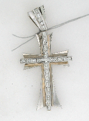 14k White Gold 2" Round Cut Diamonds Channel Set Cross Pendant 1.48 Ctw 