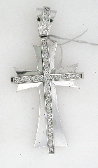14k White Gold 2 1/2" Men's Round Cut Diamonds Channel Set Cross Pendant 1.26 ctw 