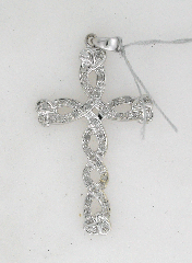 14k White Gold 1 3/4"  Round Cut Diamond Cross Pendant 0.60 Ctw 