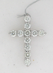 14k White Gold 1 1/4" Round Cut Diamonds Cross Pendant 2.30 Ctw 