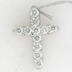 14k White Gold 1 3/4"  Round Cut Diamond Cross Pendant 1.20 Ctw