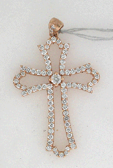 14k Rose Gold 1 3/4" Round Cut Diamonds with a Round Cut Center Stone in the middle Cross Pendant 1.70 Ctw 