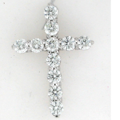 14k White Gold 3/4" Round Cut Diamonds Cross Pendant 0.88 Ctw 