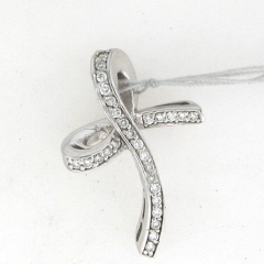 14k White Gold 1 1/4" Round Cut Diamonds Cross Pendant 0.36 Ctw