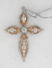14k Two Tone 1 3/4" Round Cut Diamonds with a Round Cut Center Stone in the middle Cross Pendant 0.93 Ctw 