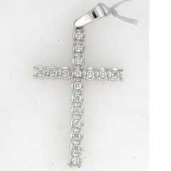 14k White Gold 1/2" Round Cut Diamonds Cross Pendant 0.30 Ctw