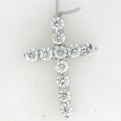14k White Gold 1 1/4" Round Cut Diamonds Cross Pendant 1.88 Ctw