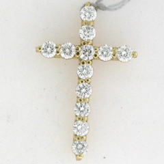 14k Yellow Gold 1" Round Cut Diamonds Cross Pendant 0.95 Ctw 