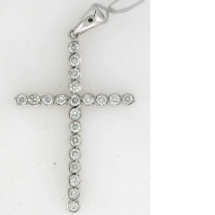 14k White Gold 1 1/4" Round Cut Diamonds Cross Pendant 0.72 Ctw
