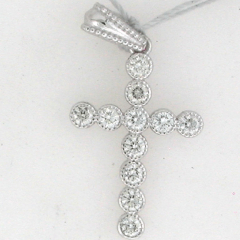 14k White Gold 1 1/4" Round Cut Diamonds Cross Pendant 0.79 Ctw