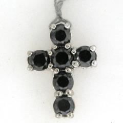 14k White Gold 3/4" Round Cut Black Diamonds Cross Pendant 2.55 Ctw 