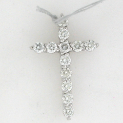 14k White Gold 1" Round Cut Diamonds Cross Pendant 1.00 Ctw