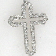 14k White Gold 1 1/4" Round Cut Diamonds Cross Pendant 0.80 Ctw