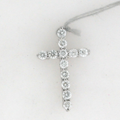 14k White Gold 3/4" Round Cut Diamonds Cross Pendant 0.56 Ctw