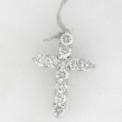 14k White Gold 1/2" Round Cut Diamonds Cross Pendant 0.68 Ctw