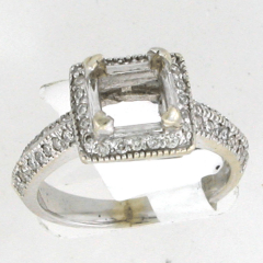 14k White Gold Semi Mount Round Cut Diamonds Halo Engagement Ring 0.51 Ctw 