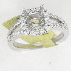 14k White Gold Semi Mount Round Cut Diamonds Halo Split Shank Engagement Ring 0.64 Ctw 