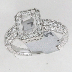 14k White Gold Semi Mount Round Cut Diamonds Halo Engagement Ring 0.85 Ctw 