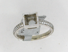 14k White Gold Semi Mount Round Cut Diamond Bezel Set Engagement Ring 0.49 Ctw 